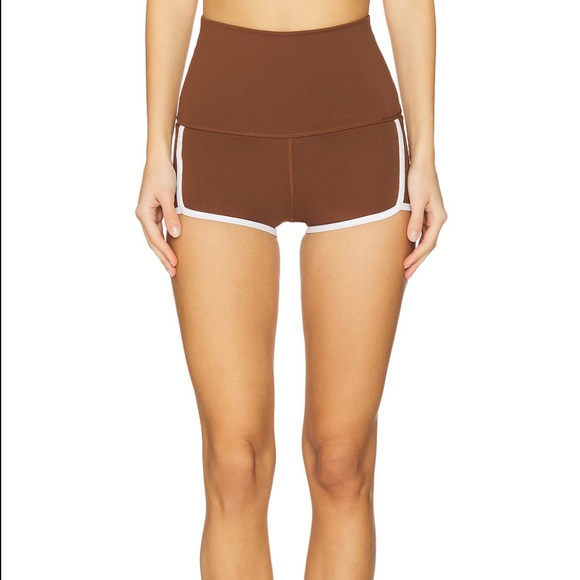 Free People Movement Island Time High-Waisted Argon Brown Shorts with White Trim - Picture 5 of 8